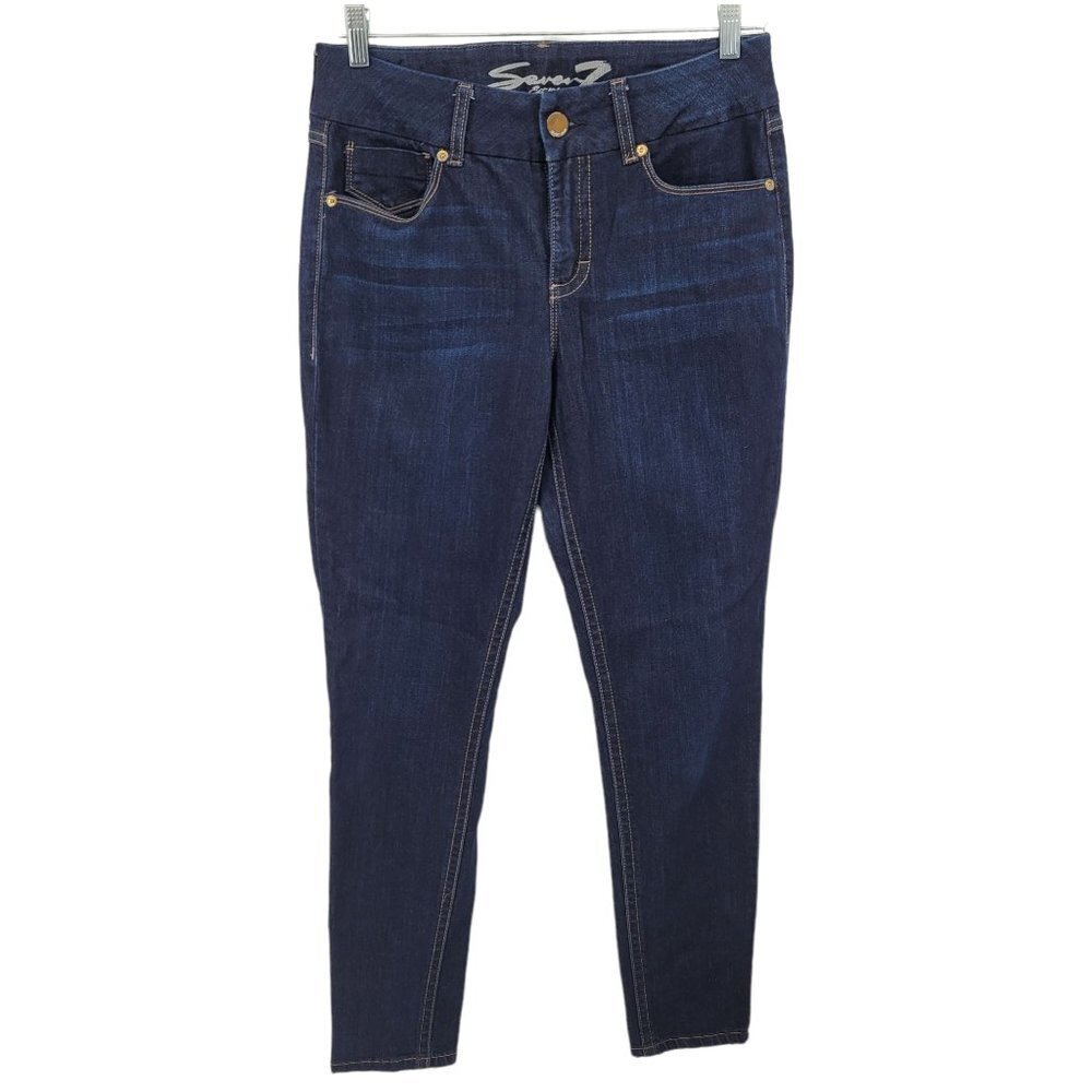 Seven7 Womens size 12 blue skinny jeans dark Wash wide band tummyless